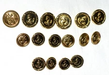 16 Nautical Gold Metal Anchor Buttons in 3 Different Sizes with Shank Backs