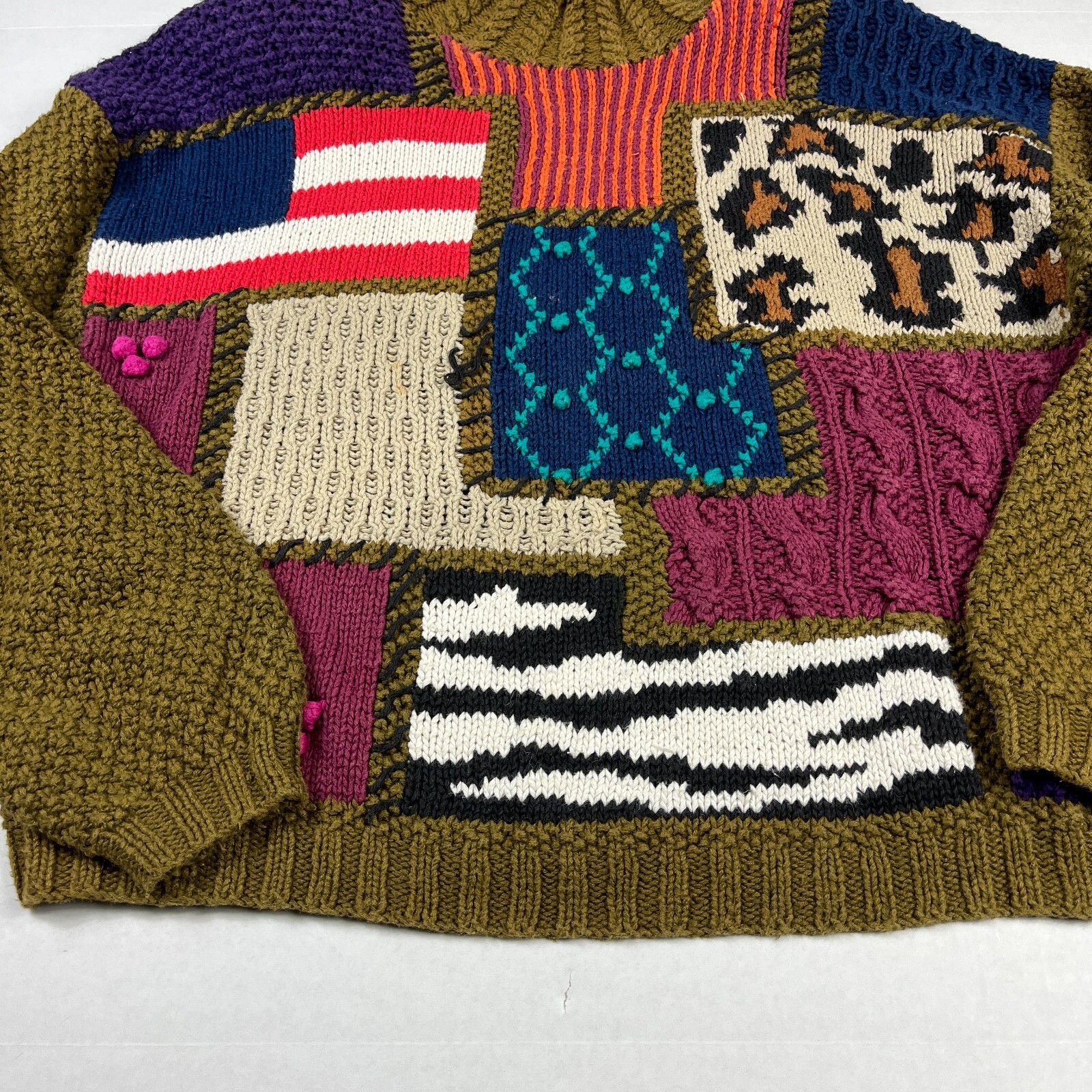 Outlander Patchwork Mock Neck Sweater Cable Knit … - image 2