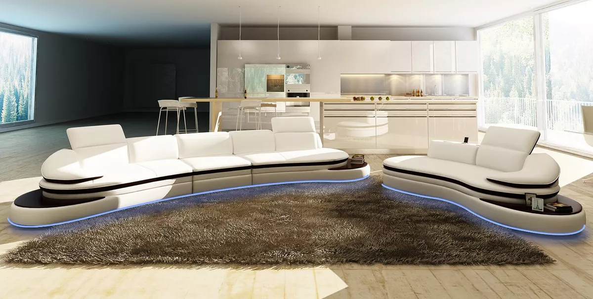 Sofa Set Leather Corner Living Area Round Couch Seat Cushion