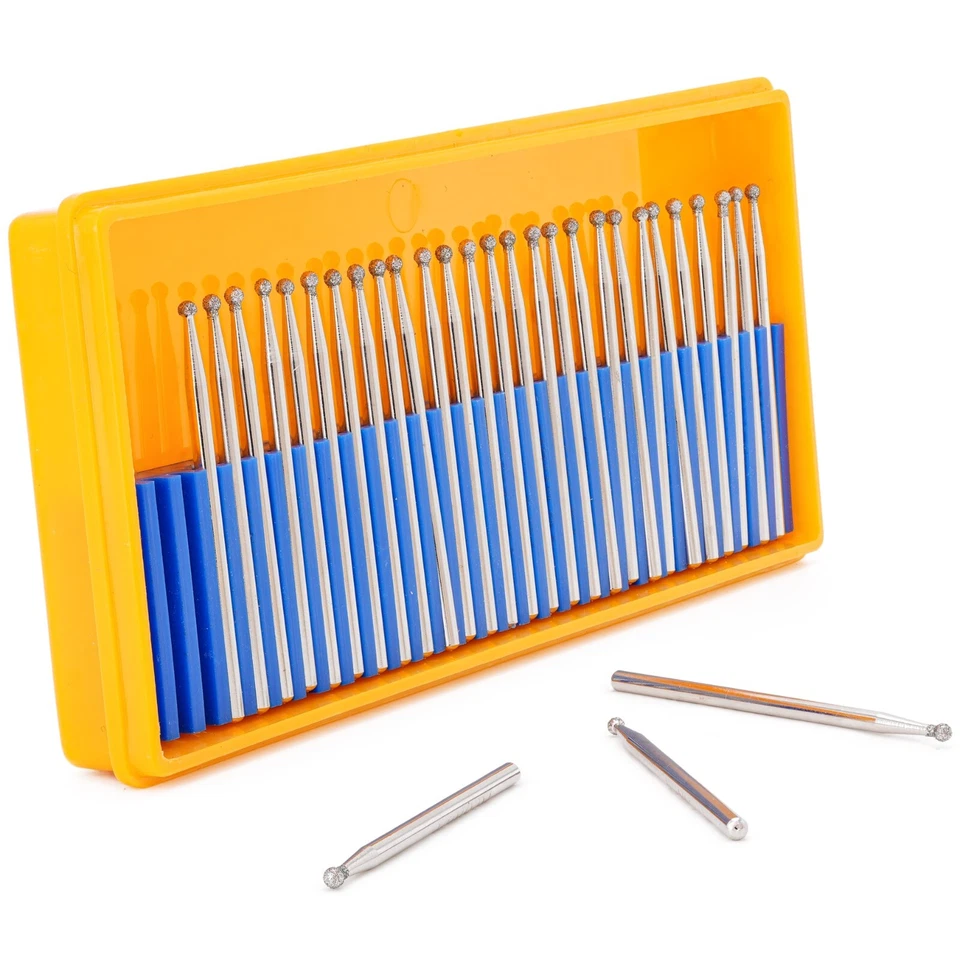 30Pcs Shank 3mm Diamond Grinding Head 1-5mm Round Ball Bits Carving Burrs - Image 4 of 4