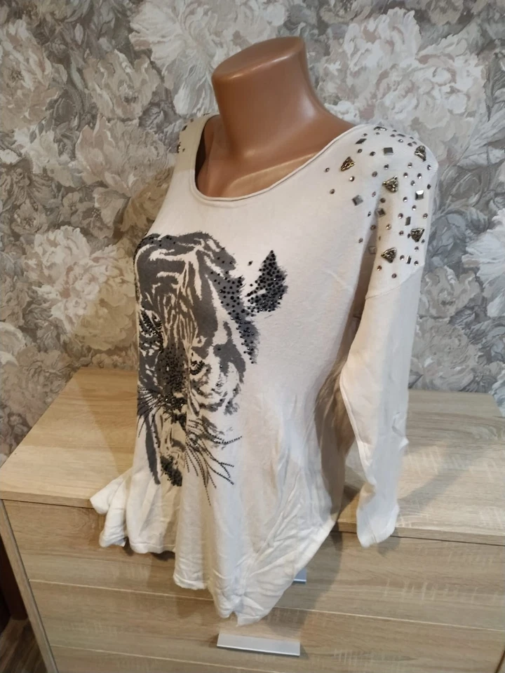 Suéter Mujer Claro Sin Marca Talla L Beige Multicolor Tigre Foto 2 de 4