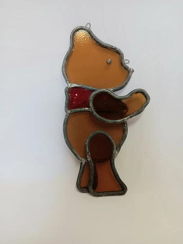 Vtg Winnie The Pooh Stained Glass Hanging Sun Catcher Signed 1974