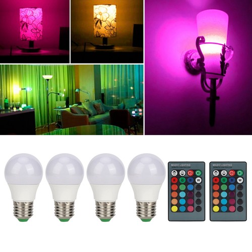 4pcs E27 RGB LED Light Bulbs Colorful Decorating Lamp With 2 Remote Controls US - Picture 10 of 21