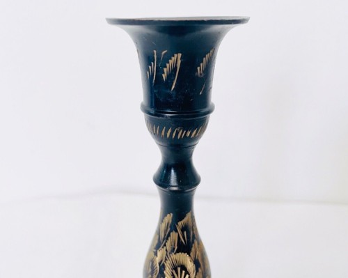 Vintage India Black Brass Etched Candle Stick Holder 6.5 in. EUC - Picture 4 of 8