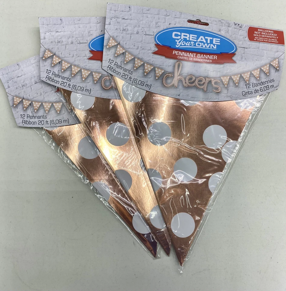 Lote de 3 banderines Amscan - Mini crea tu propio oro rosa y lunares blancos Foto 2 de 3