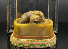 4" Chinese Natural Tianhuang Shoushan stone Carving Dragon Beast Seal Signet
