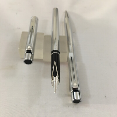 Sheaffer 1000 Targa slim Chrome Shinning Set FP+BP steel Medium BOX NEW USA