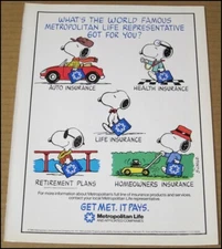 1986 Metropolitan Life Peanuts Snoopy Print Ad Advertisement MetLife Schulz VTG