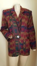 NWT Vintage 80s Burgundy/Navy Southwestern Print Acrylic Blazer Jacket XS/S