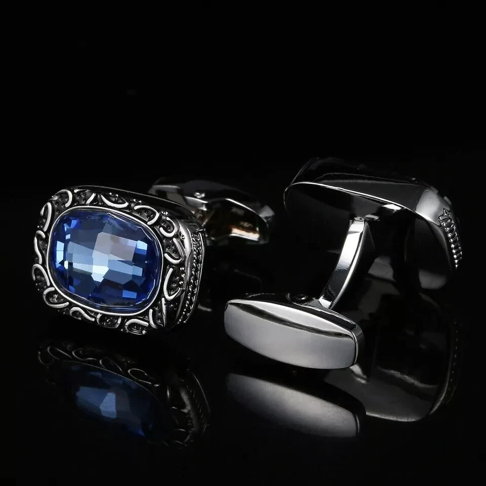 3Ct Cushion Cut Tanzanite Lab Created Cufflinks 14K White Gold Plated Perfect - Image 3 of 3