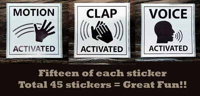 15x Voice Activated + 15x Motion Activated + 15x Clap Activated = 45 Stickers!!