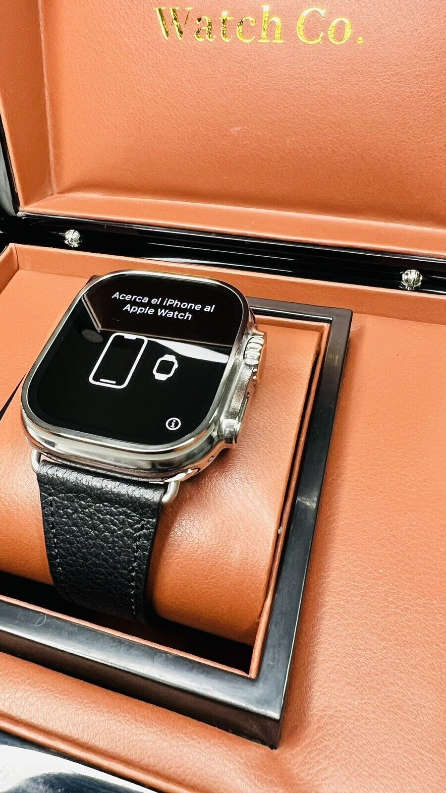 Apple Watch ULTRA 49mm Polished Custom Black Leather Band Classic Buckle