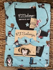 NWT 3 Pc PJ Salvage Aqua 100 Cotton Flannel Dog YOU ROCK Pajama Large