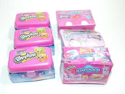 Shopkins 6 Packs Lunch Box Happy Places Petkins Plastic Doll Toys in Containers