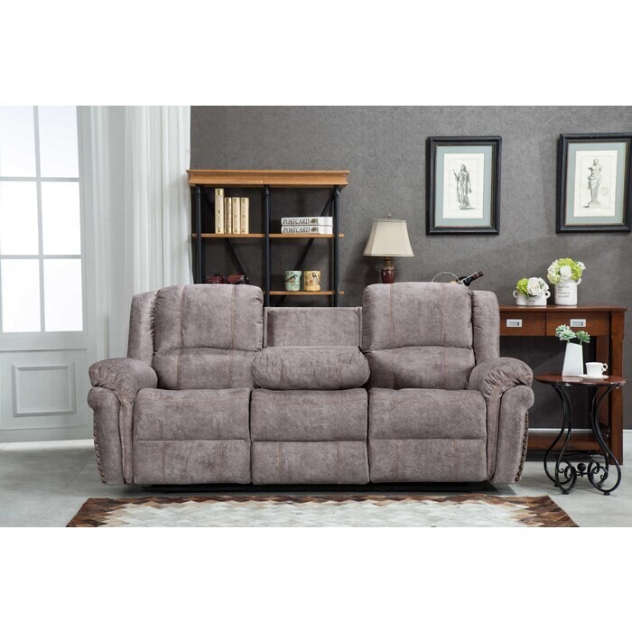 Velvet Upholstered Power Reclining Sofa Couch w/ USB Port