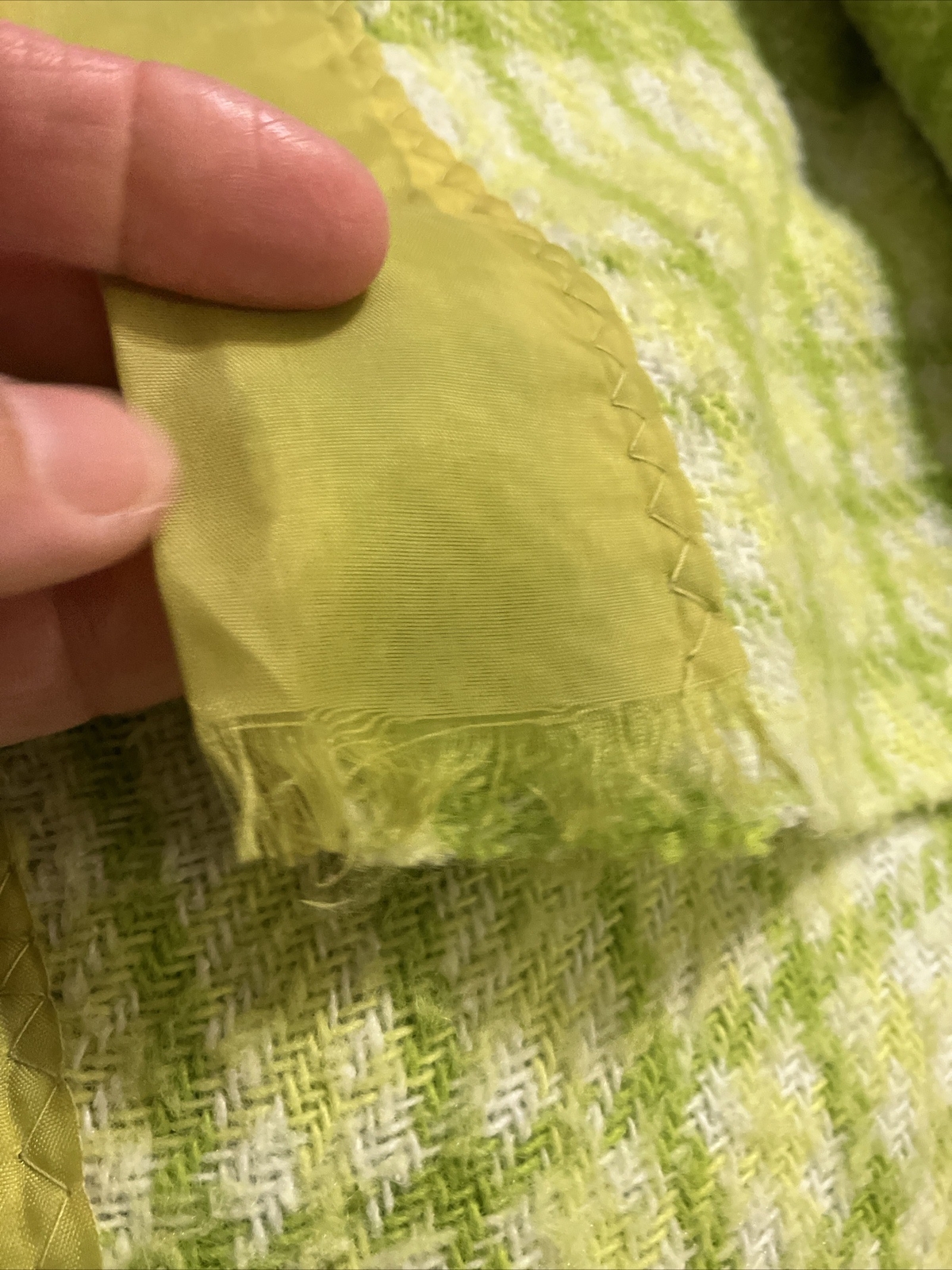 Vintage Wool Plaid Blanket with Satin Trim 2 Sides Green/Yellow 90 “ X