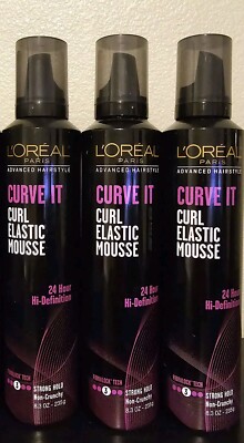Lot of 3 - L'Oreal Paris Advanced Hairstyle CURVE IT Curl Elastic Mousse 8.3 oz