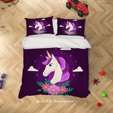 3D Unicorn Floral Cloud Kids Quilt Cover Set Duvet Cover Bedding Pillowcases