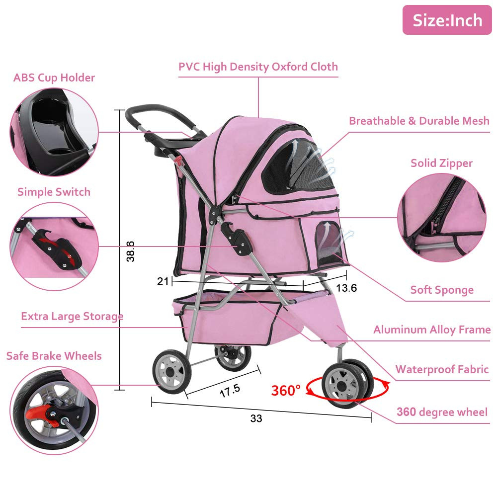Pet Stroller for Small Medium Dogs & Cats,Folding Dog Stroller Carrier Strolling