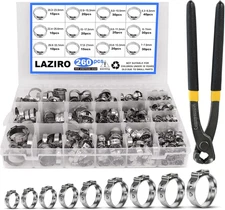 260 PCS 12 Sizes Single Ear Hose Clamps, 5.3-33.1Mm 304 Stainless Steel Crimp Ho