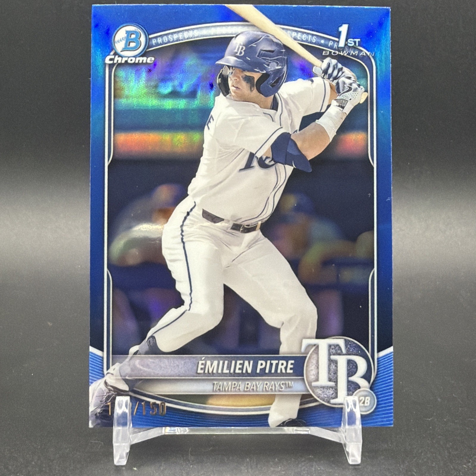 Émilien Pitre 2025 Bowman 1st Blue Chrome Refractor /150 Tampa Bay Rays BCP-83