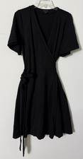 Anne Taylor 14 Black True Wrap Knit Dress 40"L Rayon/Nylon/Span Med New No Tag