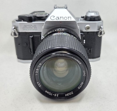 Canon AE-1 35mm SLR Film Camera w/ CPC Auto Zoom 35-70mm Lens - Vintage - Tested