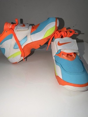 Nike Air Diamond Turf Neon Orange Blue Volt Strap Shoes Size 7Y