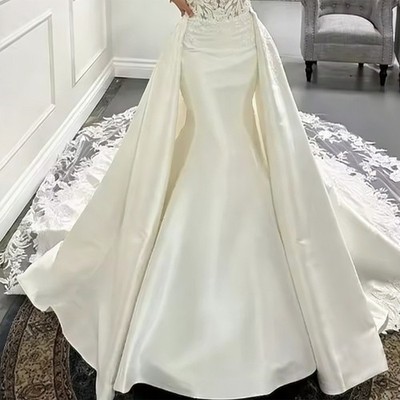 chinese dress ladies Lace Satin Mermaid Wedding Dress, Gorgeous Fitted Bridal Gown, Romanti –  Tesoro Si NYC main image 1