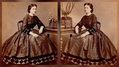 2 CDV 1865 Gleiche Frau verschiedene Posen und Dekor. Fotoshooting in Nancy Portrait