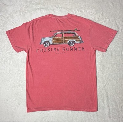 Comfort Colors Chasing Summer Aruba T-Shirt Mens Medium M Pink Surf Woody Wagon