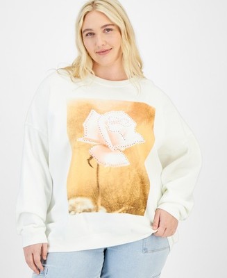 Grayson Threads the Label Trendy Plus Sz E3908 Rose Graphic Sweatshirt White 3X