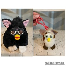 Tiger Electronics Furby Buddies 1999 Black Tuxedo Plush  Spotted Keychain Set