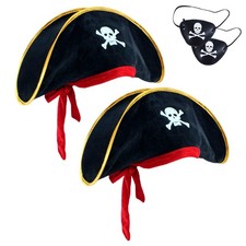 D-Fokes 2 Pieces Pirate Hat Skull Print Captain One Size, Black