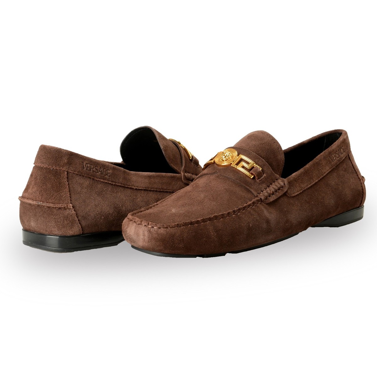VERSACE 1009707 Medusa Men\'s Brown Suede Driver‎ Shoes, 40.5 La Medusa Suede Driver Shoes Brown,Gold | VERSACE main image 2
