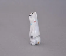 Claudia Peina - Zuni Smiling Bear Fetish Carving  Inlaid Turquoise Coral  2 1/4"