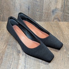Donald Pliner Cristine Black Textured Knit Square Toe Kitten Pumps Womens Size 6
