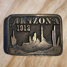 Vintage Arizona 1912 Desert Saguaro Cacti Brass Tone Western Belt Buckle OS