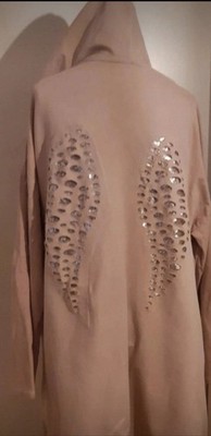 Made in Itly offene, Oversize Jacke,Flügelmuster am Rücken , Pailletten Größe XL