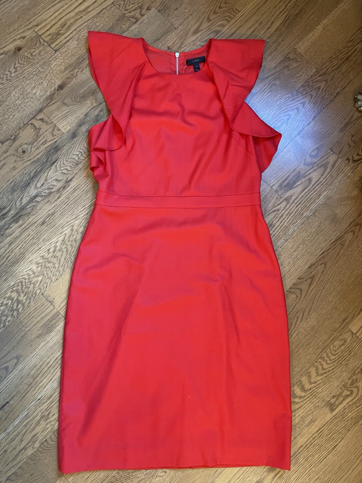 NWT J.Crew 12 Red Wool Midi Dress Flutter Sleeve Exposed Zipper Back Office