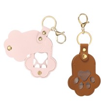 Pet Hair Keychain Cat Paw Shaped Keyring with Lobster Clasp Pink/Brown 2Pcs