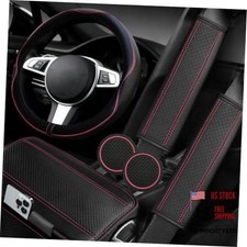 6 PCS Car Microfiber Leather Steering Steering Wheel Cover Set Black with pink