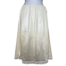 Vintage Deena Half Slip Cream Nylon Waist 24-30" Length 26" Medium Lace Trim