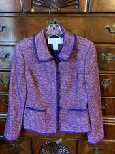Doncaster womens plum jacket size 6 NWOT ruffled silk ribbon trim