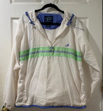 Cuffy's of Cape Cod Unisex Hooded Pullover Windbreaker White w/Green  Blue