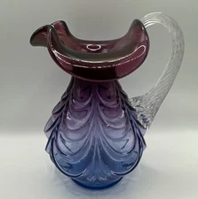 Fenton Glass Honor Collection Drapery Pitcher 2003 Signed Mulberry 6”