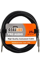 Gearlux Instrument Cable, 1/4 Inch, Straight-Straight, Black, 25 Foot