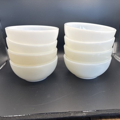 Vintage Fire-King White Milk GlassCustard Ramekins Bowls - Set of 8