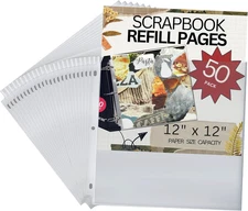 50 Pack of Scrapbook Refill Pages, 12.25" X 12.25" Clear Sheet Protectors for 3 