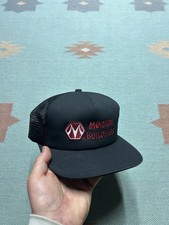 Vintage k products brand trucker hat mesh cap Morton Buildings black made in USA